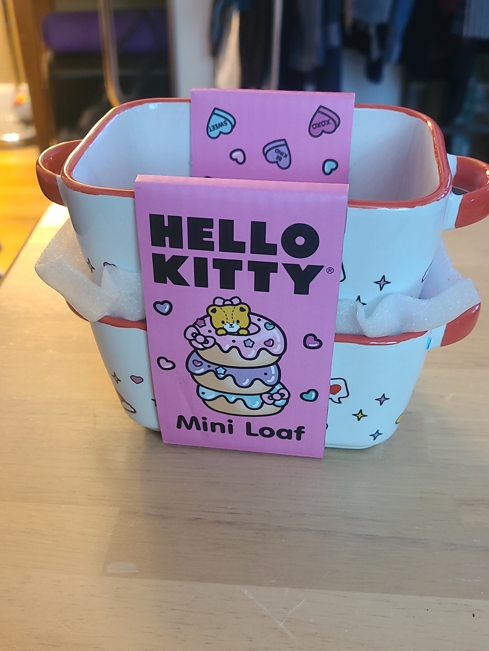 Hello Kitty White Ceramic Mini Loaf with Pink Trim Set Of 2